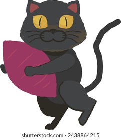 Gato negro sosteniendo una batata