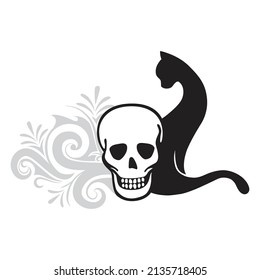 black cat with human skull, vector