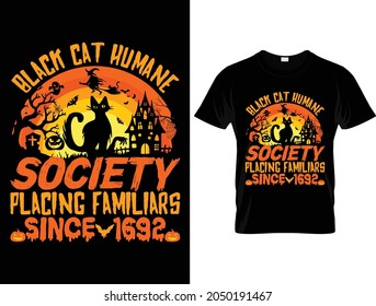 Black cat humane Halloween T-Shirt design template