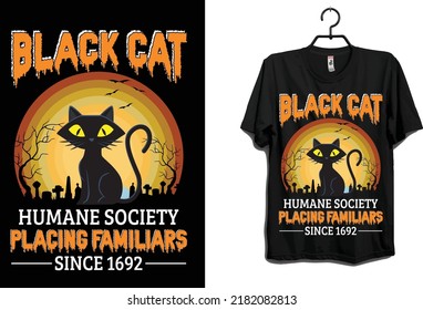 Black Cat Humane Society Halloween T Shirt Design Vector