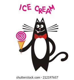 Black cat with ice cream vector illustration