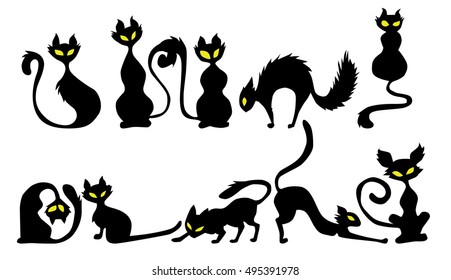 black cat icon element set for Halloween. vector illustration