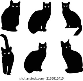 Elementos del icono del gato negro para Halloween. Ilustración de gatos aterradores.