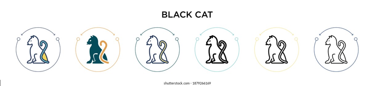 Black cat icon in filled, thin line, outline and stroke style. Vector illustration of two colored and black black cat vector icons designs can be used for mobile, ui, web