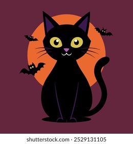 Black cat icon in flat style, symbolizing mystery and superstition, commonly used in Halloween themes