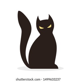 Black cat icon. Halloween symbol. Domestic pet, silhouette of animal. Isolated flat vector illustration