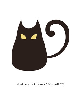 Black cat icon. Halloween symbol. Domestic pet, silhouette of animal. Isolated flat vector illustration