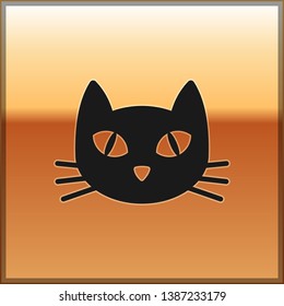 Black Cat icon isolated on gold background. Vector Illustration