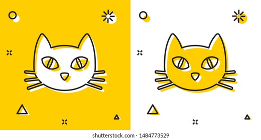 Black Cat icon isolated on yellow and white background. Random dynamic shapes. Vector Illustration