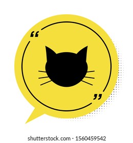 Black Cat icon isolated on white background. Yellow speech bubble symbol. Vector Illustration