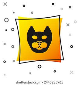 Black Cat icon isolated on white background. Yellow square button. Vector