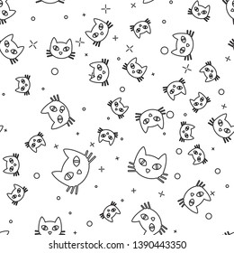 Black Cat icon isolated seamless pattern on white background. Vector Illustration