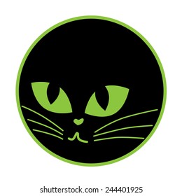 Black cat icon on the plate. Vector illustration