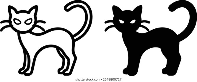 Conjunto de ícones de gato preto, Halloween Spooky Feline Silhueta Vetor Ilustração