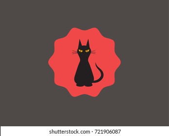 Black cat icon/logo on the red circle for the Halloween's day theme.