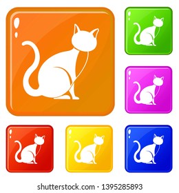 Black cat icons set collection vector 6 color isolated on white background