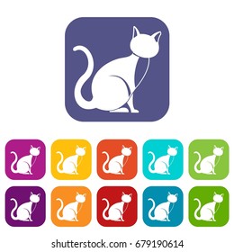 Black cat icons set vector illustration in flat style In colors red, blue, green and other