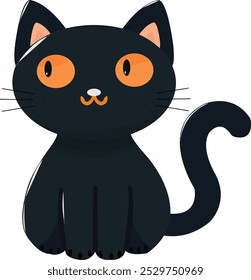 Black cat illustration. Cute lucky cat. Black kitten. Halloween concept.