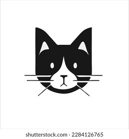 Schwarze Katze-Illustration-Design. Schwarz-süßer Katzenkopf einzeln auf weißem Hintergrund für Modedrucke, Textilien, Kleidung.