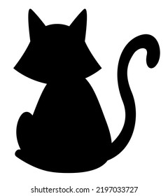 Black cat illustration. Flat black adorable black cat illustration, isolated on white background. Kitten cartoon sketch clip art, for your design projects.