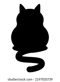 Black cat illustration. Flat black adorable black cat illustration, isolated on white background. Kitten cartoon sketch clip art, for your design projects.