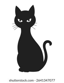  Black Cat Illustration with Large Eyes vector illustration