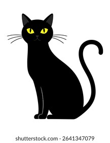  Black Cat Illustration with Large Eyes vector illustration