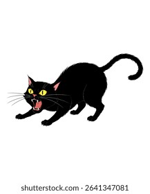  Black Cat Illustration with Large Eyes vector illustration