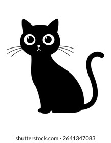  Black Cat Illustration with Large Eyes vector illustration
