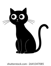  Black Cat Illustration with Large Eyes vector illustration