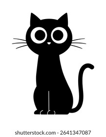  Black Cat Illustration with Large Eyes vector illustration