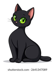  Black Cat Illustration with Large Eyes vector illustration