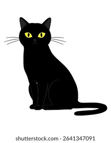  Black Cat Illustration with Large Eyes vector illustration
