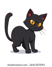  Black Cat Illustration with Large Eyes vector illustration