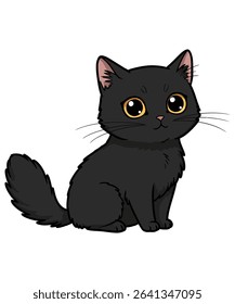  Black Cat Illustration with Large Eyes vector illustration