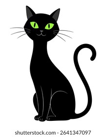  Black Cat Illustration with Large Eyes vector illustration