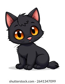  Black Cat Illustration with Large Eyes vector illustration