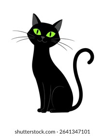  Black Cat Illustration with Large Eyes vector illustration
