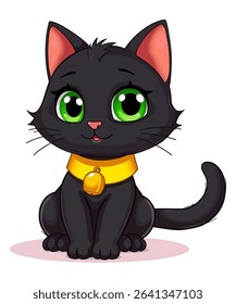 Black Cat Illustration with Large Eyes vector illustration