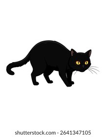  Black Cat Illustration with Large Eyes vector illustration