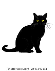  Black Cat Illustration with Large Eyes vector illustration