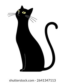  Black Cat Illustration with Large Eyes vector illustration