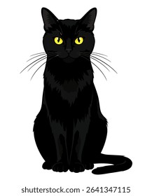  Black Cat Illustration with Large Eyes vector illustration