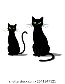  Black Cat Illustration with Large Eyes vector illustration