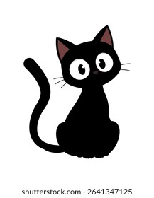  Black Cat Illustration with Large Eyes vector illustration