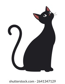  Black Cat Illustration with Large Eyes vector illustration
