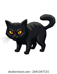  Black Cat Illustration with Large Eyes vector illustration