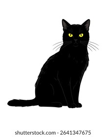  Black Cat Illustration with Large Eyes vector illustration