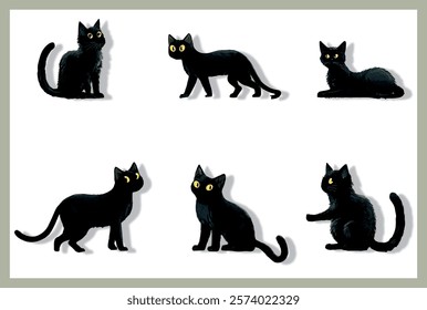 Black cat illustration set isolated on white background vector