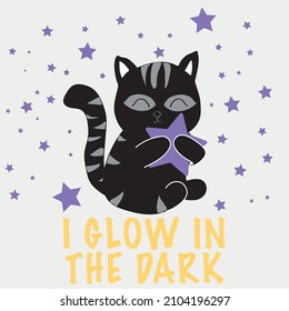 black cat illustration with stars animal graphic background graphic for children kitten hug star